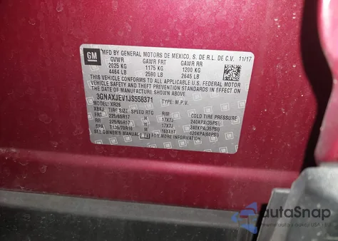 2018 Chevrolet Equinox Lt from USA, damaged, VIN 3GNAXJEV1JS558371